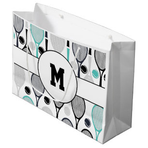 Grand Sac Cadeau Raquettes de tennis Monogramme initial Green Black