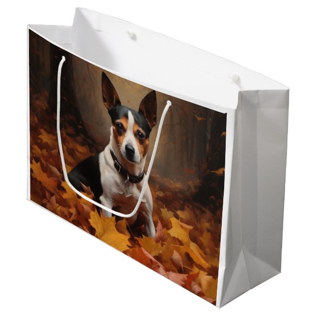 Grand Sac Cadeau Rat Terrier à l'automne Feuilles automne Inspire (Devant Angle)