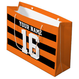 Grand Sac Cadeau Rayure de très bon goût noire orange de Jersey