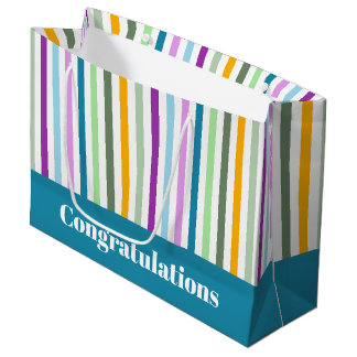 Grand Sac Cadeau Rayures heureuses texte personnalisé multicolore 