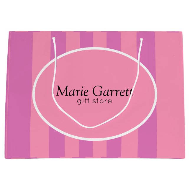 Grand Sac Cadeau Rayures Rose Classiques Personnalisées (Devant)