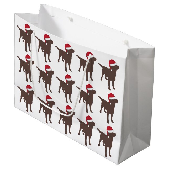 Grand Sac Cadeau Récupérateur de chocolat Labrador en Red Santa Hat (Devant Angle)
