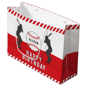 Grand Sac Cadeau Red Baseball Ball Nom du joueur Anniversaire