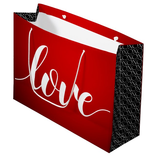 Grand Sac Cadeau Red Black Gradient Embossé XOXO Amour manuscrit (Devant Angle)