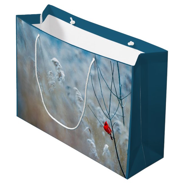 Grand Sac Cadeau Red Cardinal dans Winter Nature Photo de Christmas (Devant Angle)