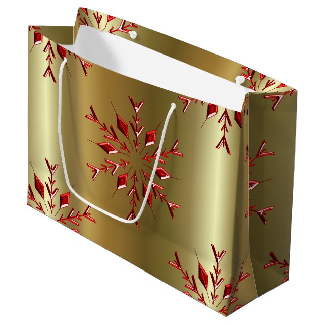 Grand Sac Cadeau Red Christmas Stars on Gold (Devant Angle)