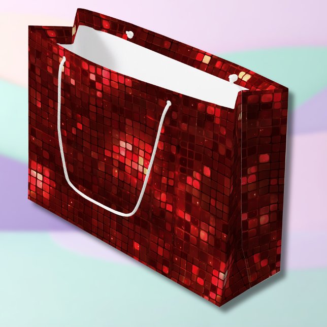 Grand Sac Cadeau Red Disco Style Squares Valentine Pattern (Créateur téléchargé)