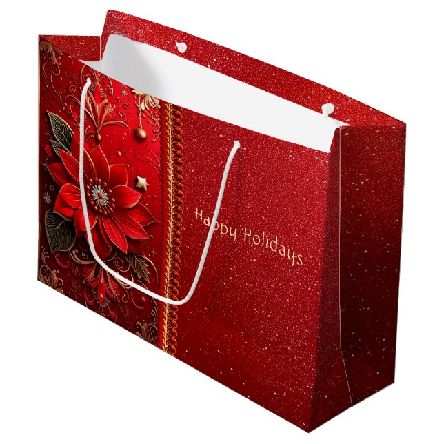 Grand Sac Cadeau Red Flower Holiday Gift Bag (Devant Angle)