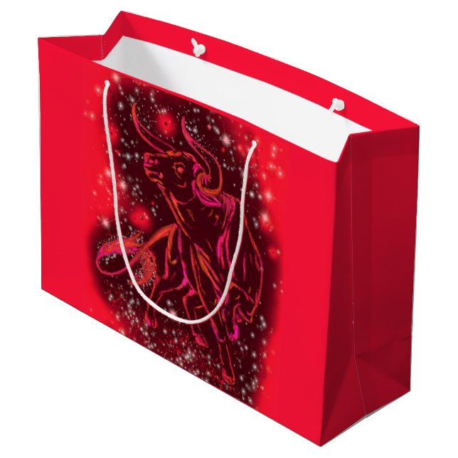 Grand Sac Cadeau Red Gift Bag Bull Courir À Starry Night (Dos Angle)