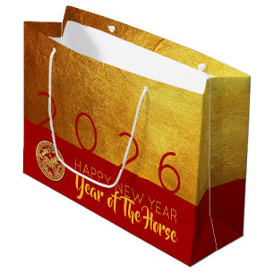 Grand Sac Cadeau Red Gold Chinese Horse coupé en papier 2026 LGB