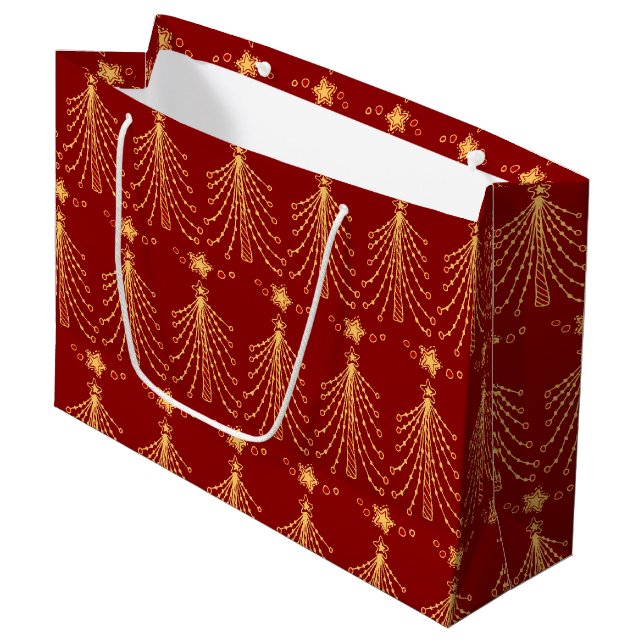 Grand Sac Cadeau Red Gold Christmas Tree Lumières Élégant Motif (Devant Angle)