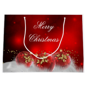 Grand Sac Cadeau Red & Gold Holly Baubles Joyeux Noël