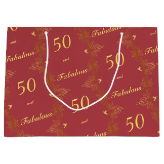 Grand Sac Cadeau Red Gold moderne 50 Fabuleux anniversaire