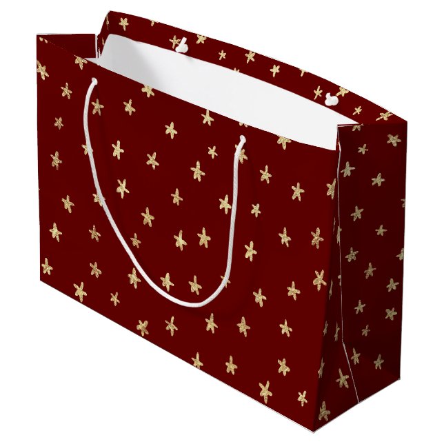 Grand Sac Cadeau Red Gold Stars Dark Moody Motif (Dos Angle)