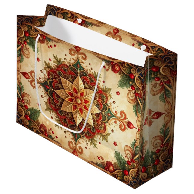 Grand Sac Cadeau Red Green Decorative Holiday Gift Bag (Devant Angle)