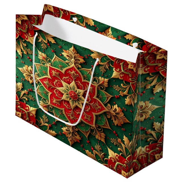 Grand Sac Cadeau Red Green Decorative Holiday Gift Bag (Devant Angle)