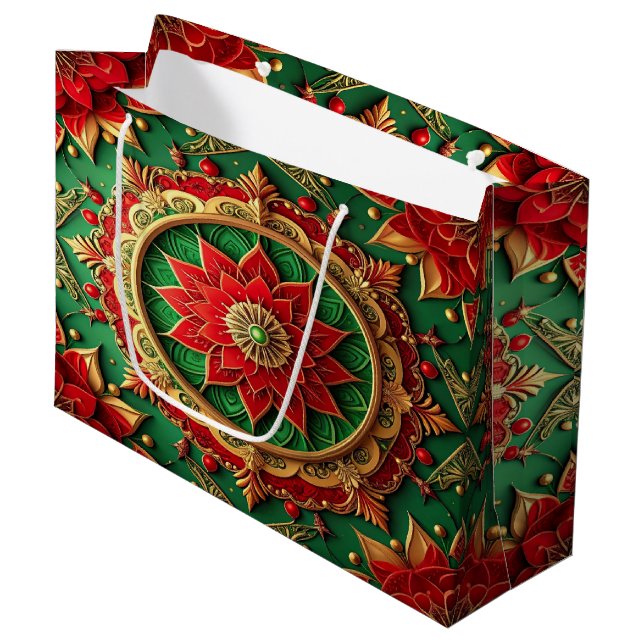 Grand Sac Cadeau Red Green Decorative Holiday Gift Bag (Devant Angle)