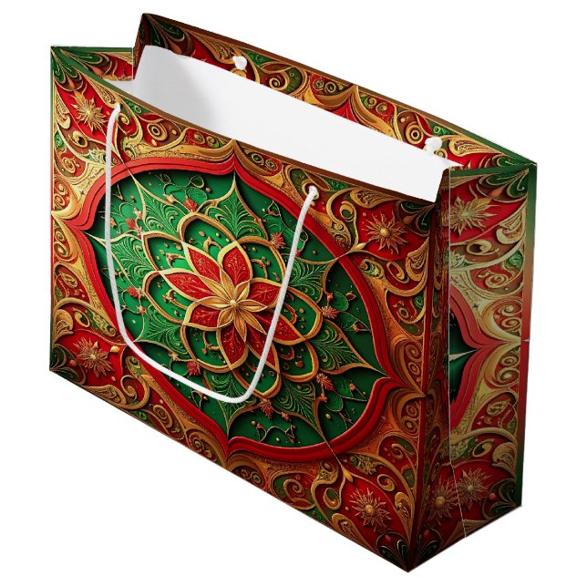 Grand Sac Cadeau Red Green Decorative Holiday Gift Bag (Devant Angle)