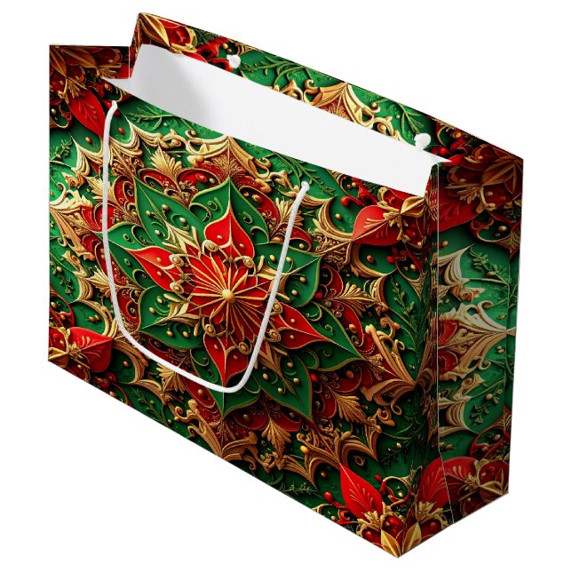 Grand Sac Cadeau Red Green Decorative Holiday Gift Bag (Devant Angle)