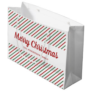 Grand Sac Cadeau Red Green White Stripes Joyeux Noël