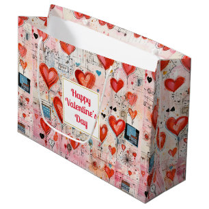 Grand Sac Cadeau Red Hearts Whimsical Love Motif Saint Valentin