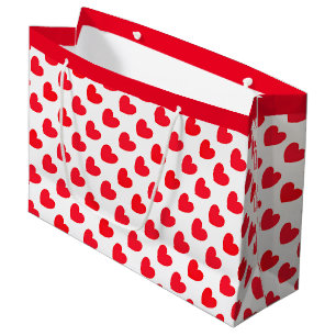 Grand Sac Cadeau Red Love Heart Motif en blanc
