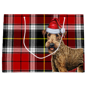 Grand Sac Cadeau Red Plaid Airedale Terrier Dog Holiday