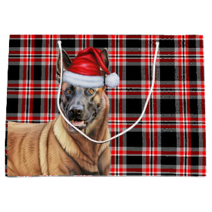 Grand Sac Cadeau Red Plaid Belge Malinois Amoureux des chiens Holid