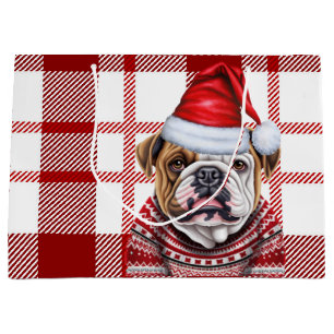 Grand Sac Cadeau Red Plaid Bulldog Lover Holiday