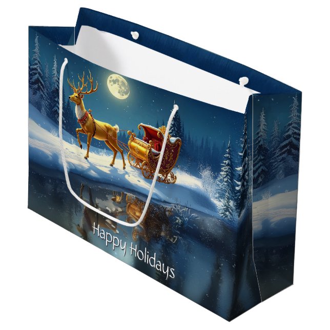 Grand Sac Cadeau Reindeer Christmas Sleigh Holiday Gift Bag (Devant Angle)