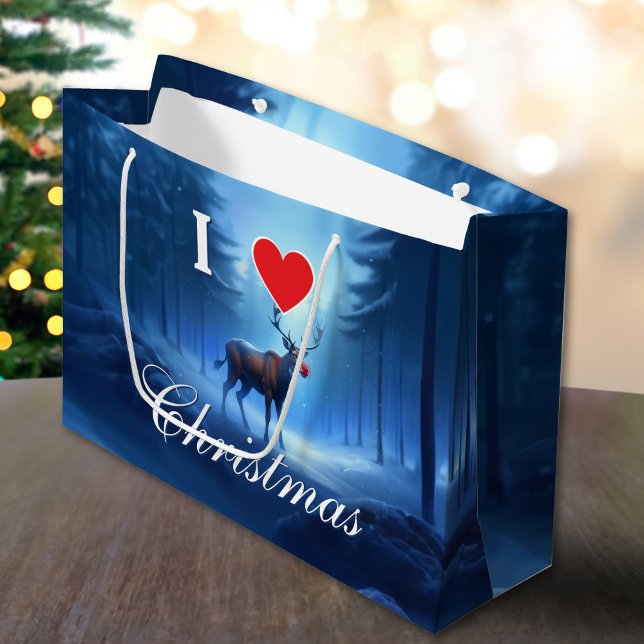 Grand Sac Cadeau Renne Bleu Noël Personnalisé (Créateur téléchargé)