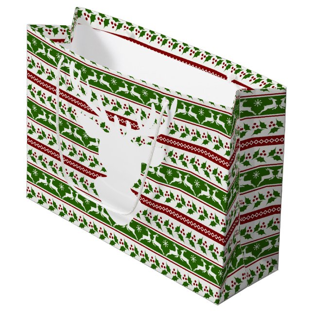 Grand Sac Cadeau Rennes blanches scandinaves (Devant Angle)