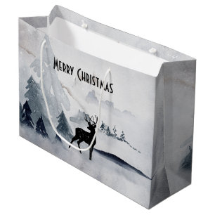 Grand Sac Cadeau Rennes dans l'Aquarelle gris sauvage Noël