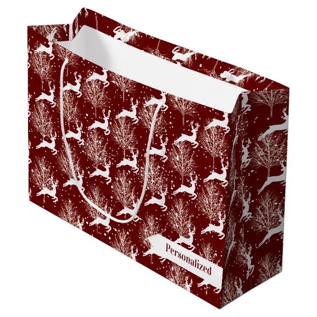 Grand Sac Cadeau Rennes de bois - Rouge (Devant Angle)