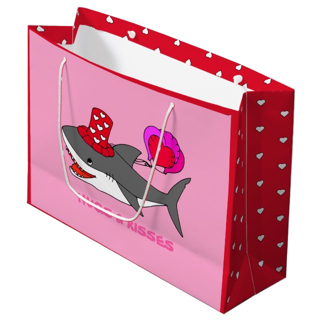 Grand Sac Cadeau Requin de la Saint Valentin (Devant Angle)