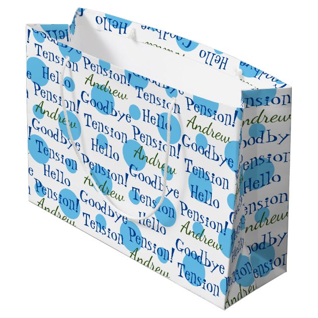 Grand Sac Cadeau Retraite amusante Adieu Tension Citation Bleu (Dos Angle)