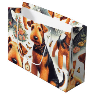 Grand Sac Cadeau Retro Airedale Terrier sans fil