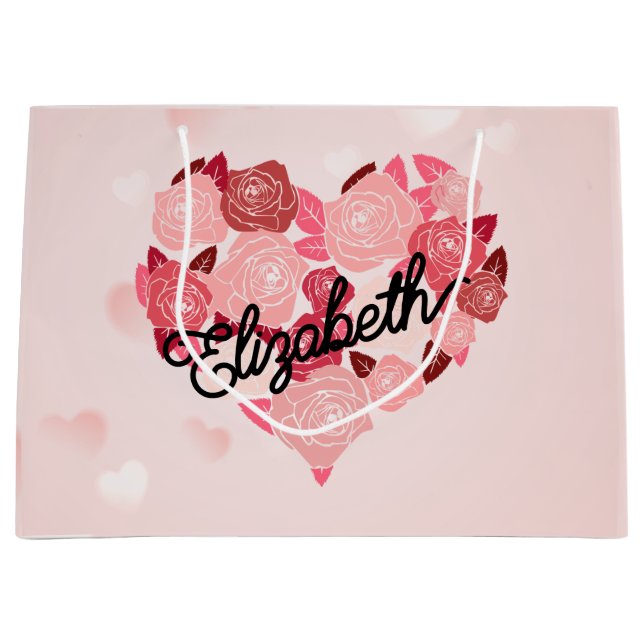 Grand Sac Cadeau Retro Boho Floral I Heart Nom calligraphie texte (Devant)