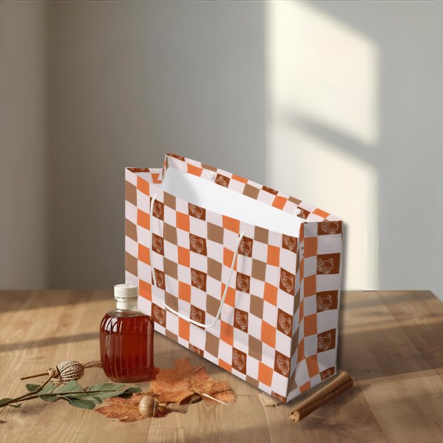 Grand Sac Cadeau Retro Checkered Turkey Gift Bag (Retro Checkered Turkey Gift Bag)