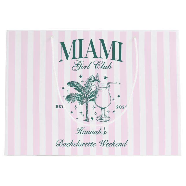 Grand Sac Cadeau Retro Modern Pink & Green Miami Bachelorette Party (Devant)