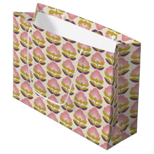 Grand Sac Cadeau Rétro motif floral rose et pourpre