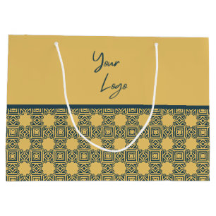 Grand Sac Cadeau Retro Navy Brown Motif Custom Business Logo