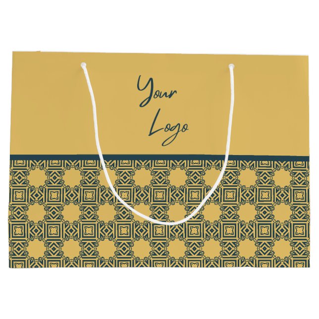 Grand Sac Cadeau Retro Navy Brown Motif Custom Business Logo (Dos)