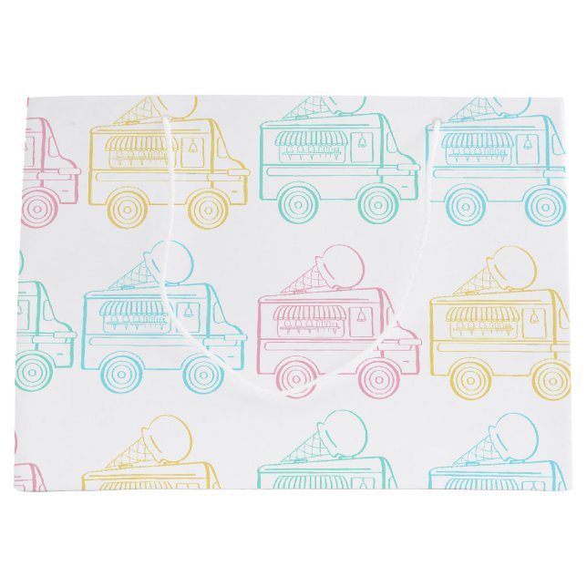 Grand Sac Cadeau Retro Pop Art Ice Cream Camion fête d'anniversaire (Devant)