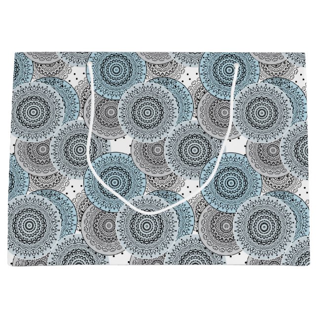 Grand Sac Cadeau Rétro, rétro motif, bleu et gris, élégant (Devant)