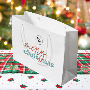 Grand Sac Cadeau Retro Script Merry Christmas Custom Company Logo