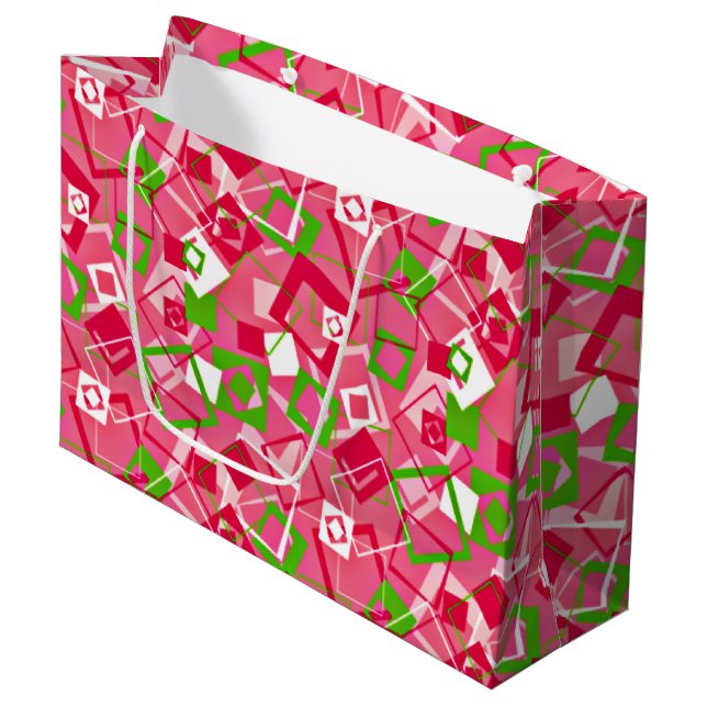 Grand Sac Cadeau Retro Squares Pattern (Devant Angle)