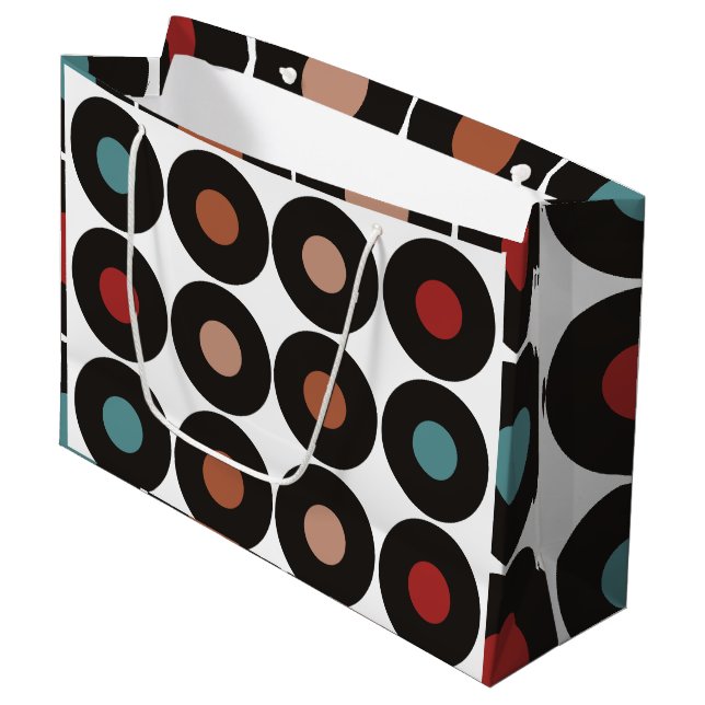 Grand Sac Cadeau Retro Vinyl Records 60s Musique Anniversaire (Devant Angle)