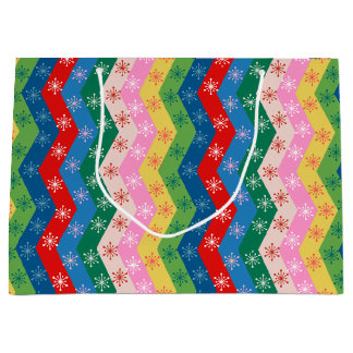 Grand Sac Cadeau Retro zigzag Chevron Snowflake Pattern