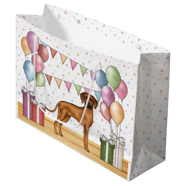 Grand Sac Cadeau Rhodesian Ridgeback Chien coloré Pastel Anniversai (Devant Angle)